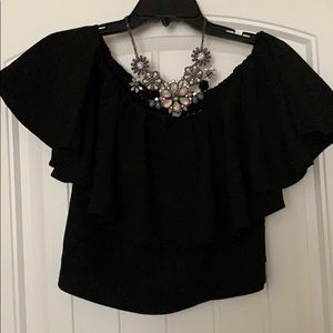 Rachel Roy black ruffle crop top